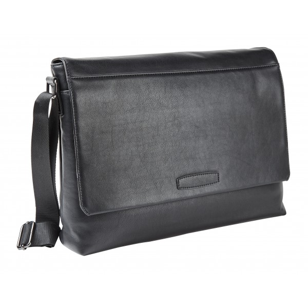 Quindici 15.6 Laptop Messenger Bag Black Soft Split Leather QSB