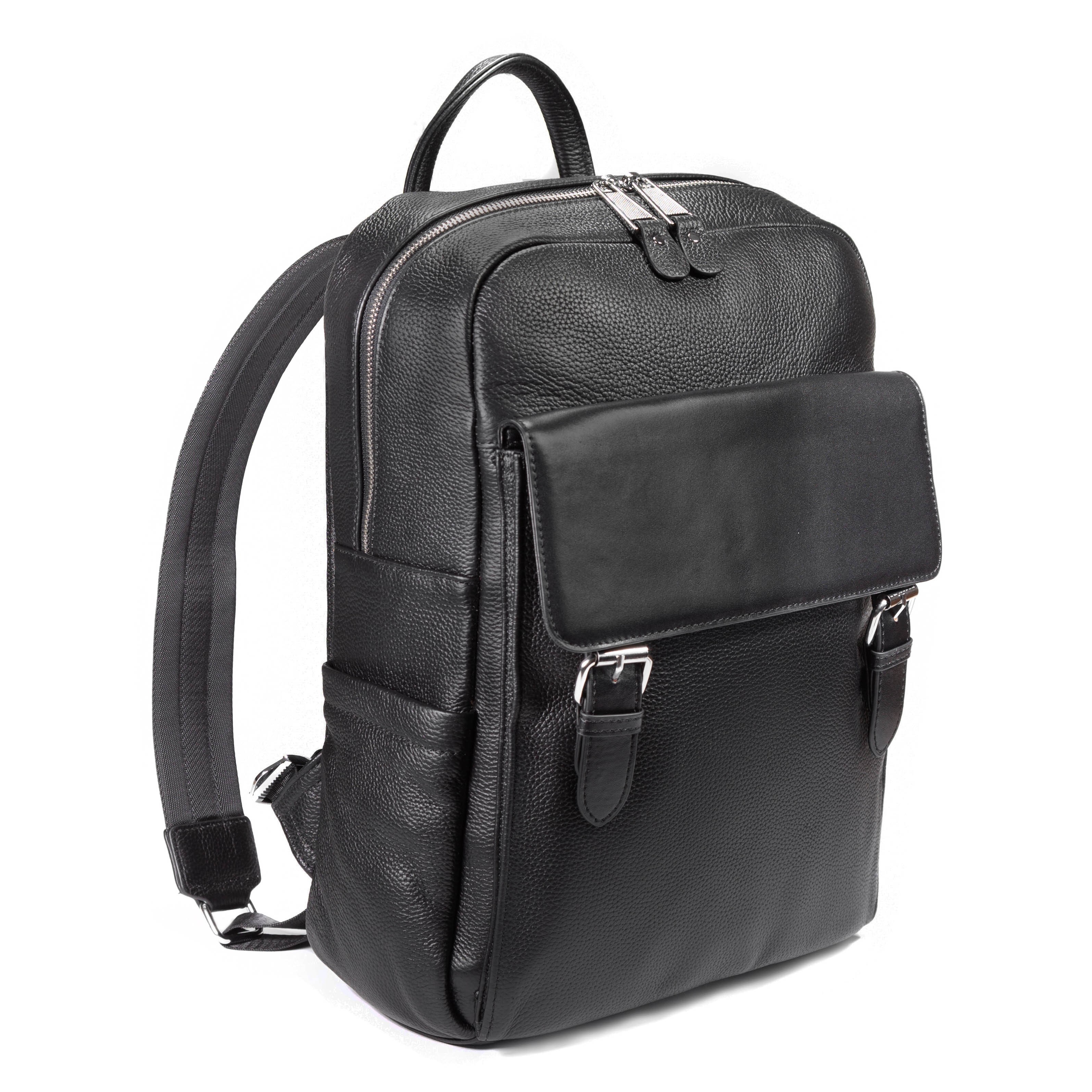 Falcon Leather Twin Buckle Backpack - FI6717 Black - Backpack - Falcon
